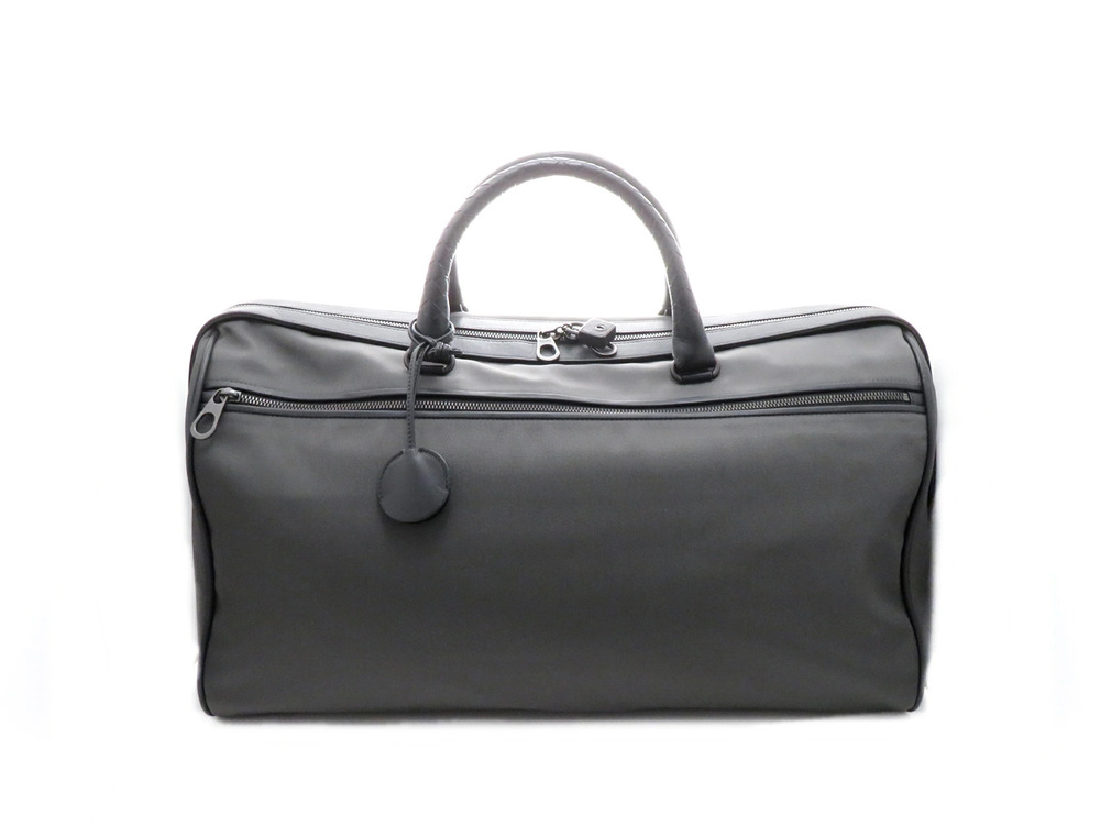 BOTTEGA VENETA bag Boston canvas calfskin gray black